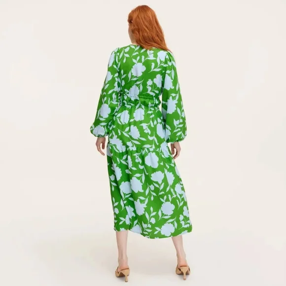 NWT Kate Spade Green Rose Linen Maxi Dress Size XL - Picture 2 of 4